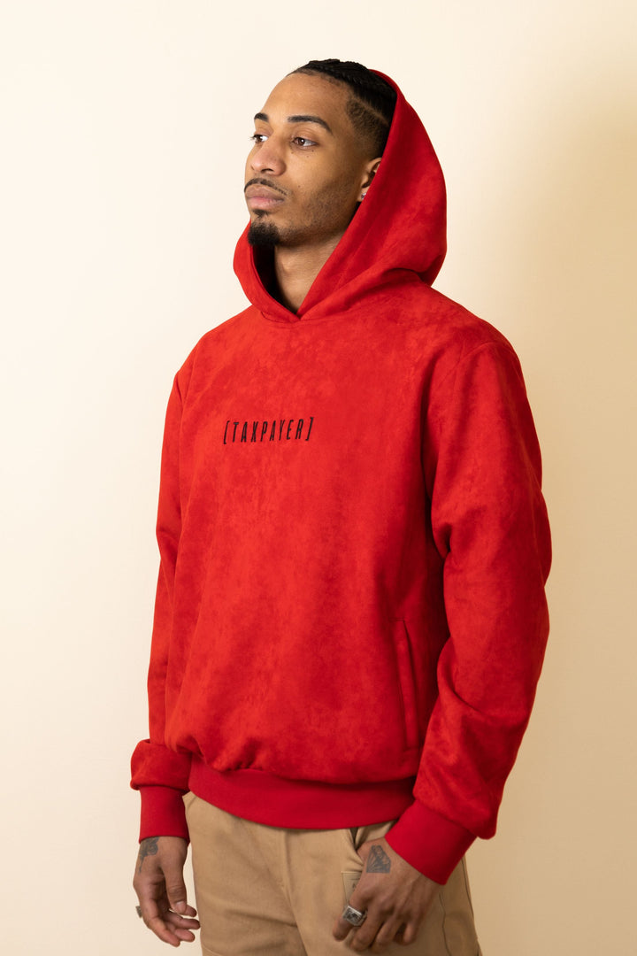 [ TAXPAYER ] ROSE RED SUEDE HOODIE - TAXPAYER