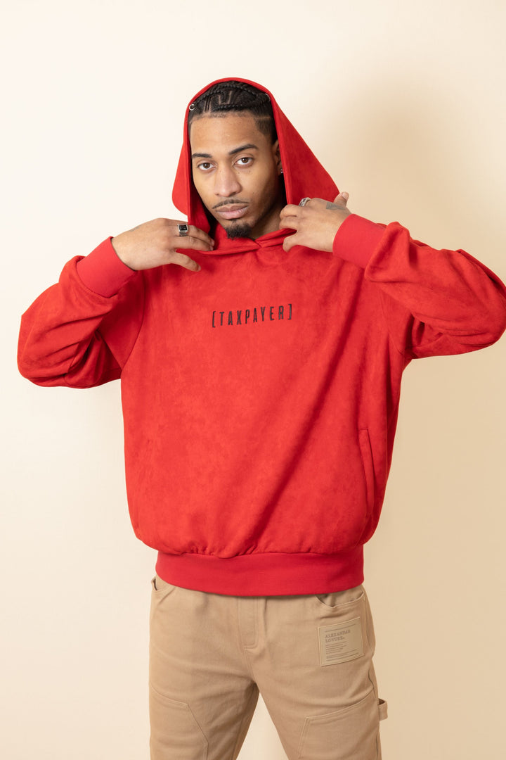 [ TAXPAYER ] ROSE RED SUEDE HOODIE - TAXPAYER