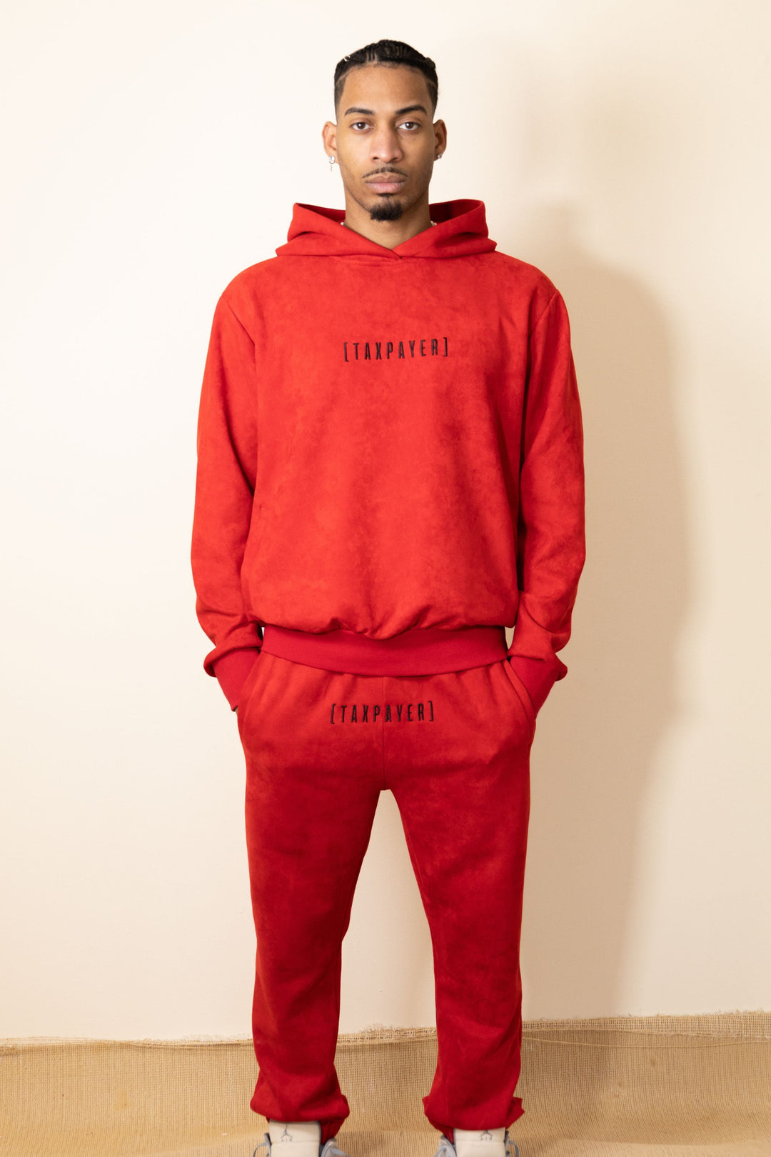 [ TAXPAYER ] ROSE RED SUEDE HOODIE - TAXPAYER