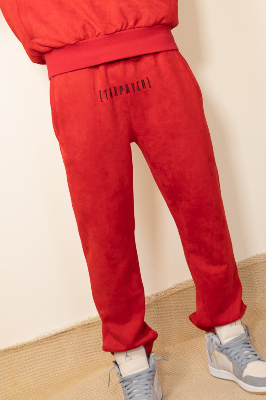 [ TAXPAYER ] ROSE RED SUEDE JOGGERS - TAXPAYER