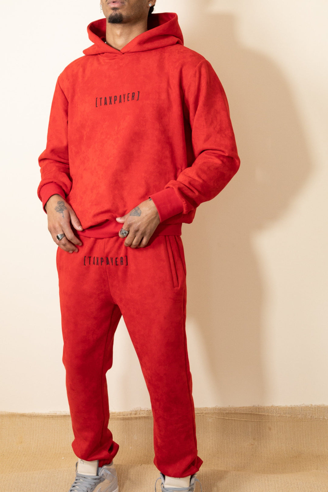 [ TAXPAYER ] ROSE RED SUEDE JOGGERS - TAXPAYER